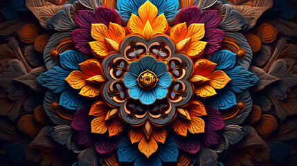 3D surreal illustration. Sacred geometry. Mysterious psychedelic relaxation pattern.
