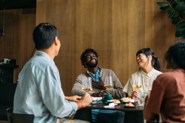 Friends having lunch in restaurant 