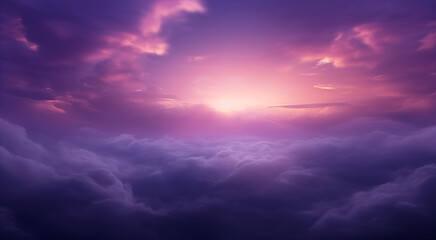 Obraz premium Most magnificent cloudscape stormy sky in shades of pink and purple. Areal view inside the clouds. Above the stormy sky. Cinematic epic fantasy lighting. Otherworldly mystery firmament concept. 