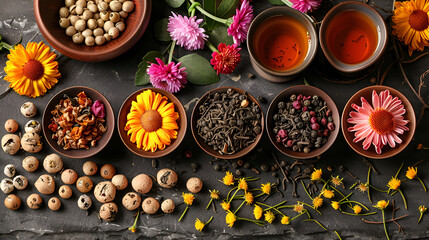 Obraz na płótnie Canvas Tea Ingredients chrysanthemums cassia seed tea