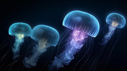 Jellyfish at the black background. Jellyfish in dark water