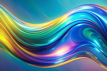 Obraz premium Holographic Fluid Wave Illustration blue, green, yellow, Background: A Seamless Fusion of Artistic Expression and Futuristic Design Sensibilities, Business Background