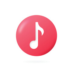 Realistick music note in circle with shadows and highlights vector icoon. Music player 3D button. 