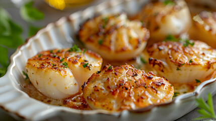 Baked Scallop Fans food plate food dish seafood