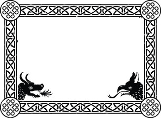 Rectangular Celtic Border Frame - Heart Knot, Dragon Head