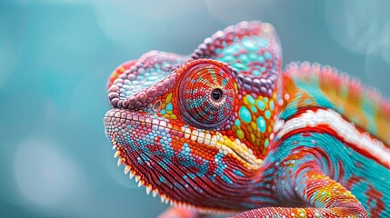 Fototapeta premium Vibrant Close-up of a Chameleon Showcasing a High Crest Generative AI
