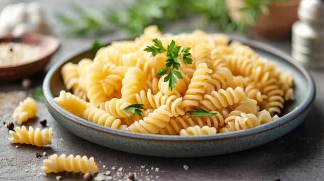 Professional Food Styling - Delectable Fussili Pasta on a Simple Background Generative AI