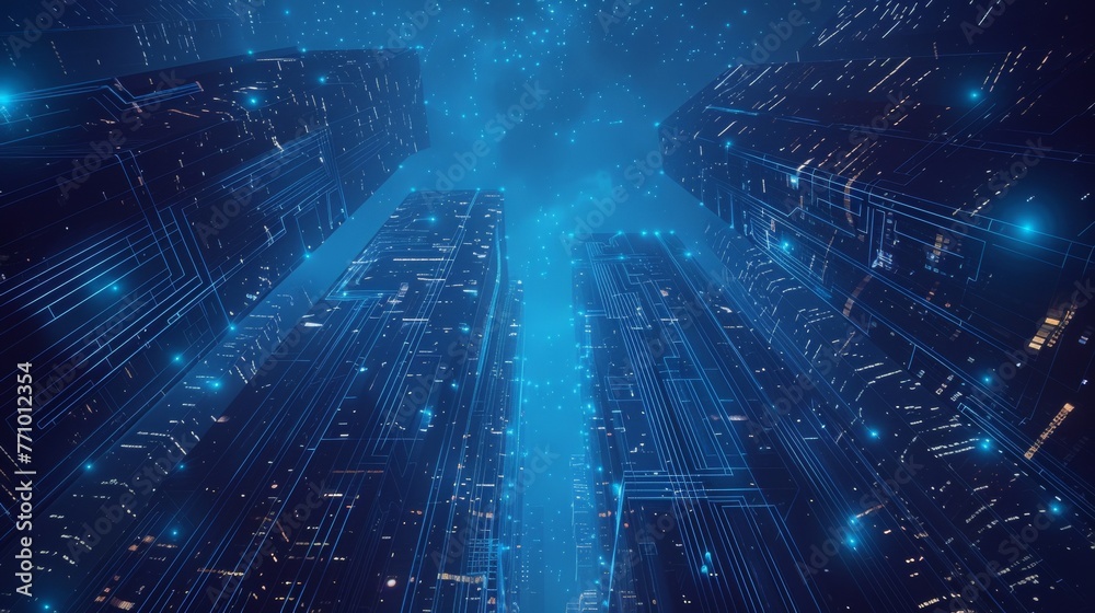 Poster abstract view of a skyscraper. modern glass silhouettes of polygonal skyscrapers in the city. low po