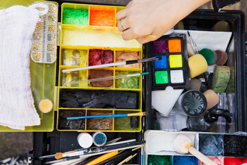 Top view of a makeup artist's case.