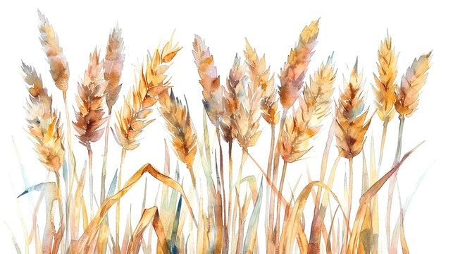 watercolor ears of wheat isolated on white baackground