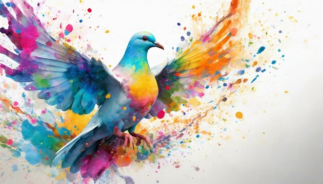 abstract colorful paint splash background with dove