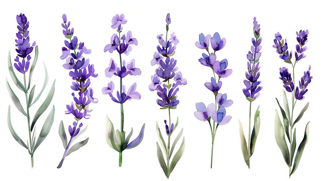 watercolor lavender flowers, vector illustration on white background 