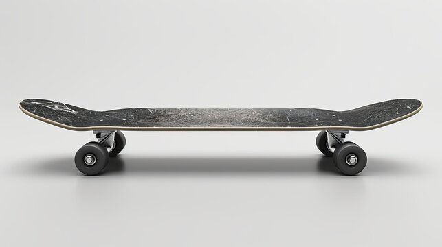 A black skateboard is rendered in 3D and isolated on a white background.