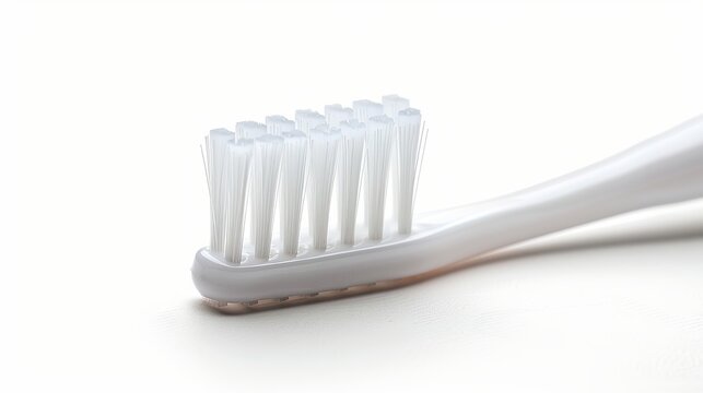 A close-up image displays a single toothbrush isolated on a white background.