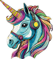 colorful unicorn listening to music - youth t-shirt design