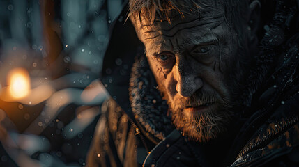 Grizzled Man in the Snow - obrazy, fototapety, plakaty