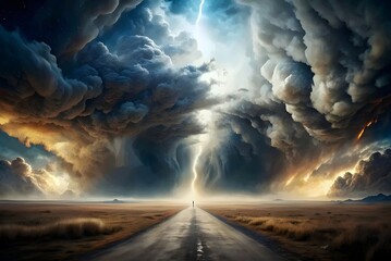 Dramatic Sky Storm Clouds Lightning Road Apocalyptic Landscape