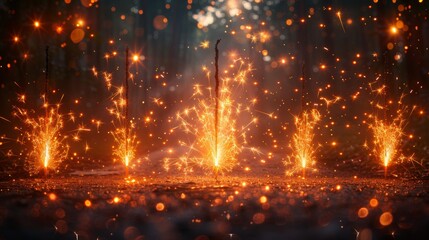 Fototapeta na wymiar A festive Christmas sparkler decoration lighting element. Modern firework element. Magic light isolated effect.