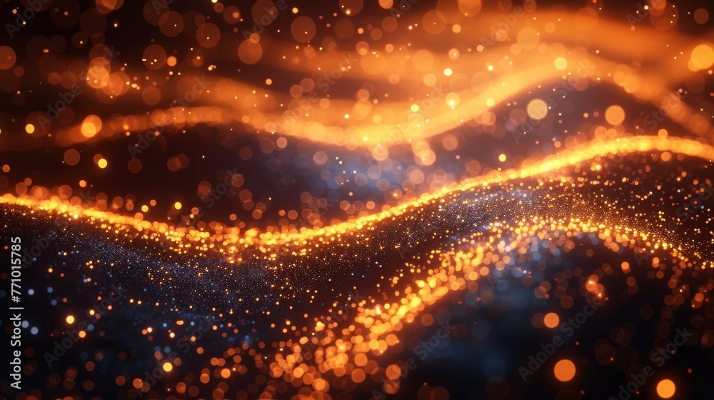 Poster Abstract background in golden color with sparcles, light lines, and abstract abstract light effect isolated on a black background. Best used for science and technology, futuristic, and energy