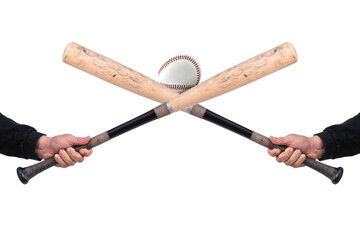 hand holding baseball bat and ball