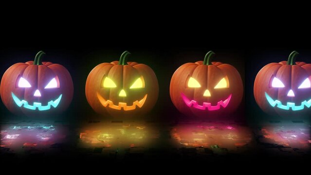 Halloween Pumpkin Animation Inside Glowing Light Effects, 3d Scary Halloween Pumpkin Animation With Glowing Effects And Color Changing Eye And Mouth. Realistic Scary Halloween Pumpkin. Halloween Party