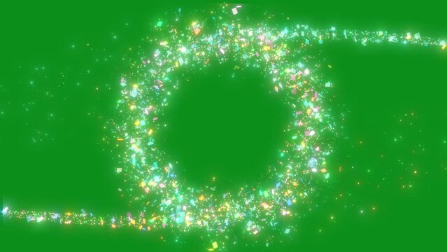 Glitter Confetti Trail On Green Screen Background. Magical Glitter Confetti Trail Create Circle Shape On Green Screen Bg ,glitter Magical Sparkle Particle Trail Animation. Abstract Animation Of Loop