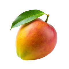 fresh tasty red mango fruit with a leaf on transparent background