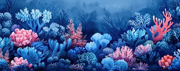 Foto op Plexiglas Detailed blue watercolor of a coral reef ecosystem, summer underwater theme © BoOm