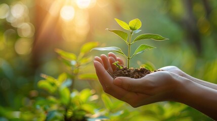 Nature's Gift: Holding the Future of Ecology - Plant in Hands on Nature Background