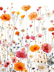 Vibrant flowers creating a beautiful pattern on a white canvas