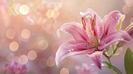 pink lilies on a blurred background with ornaments.AI generated image