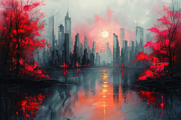 most beautiful abstract painting, city, how beautiful it is - obrazy, fototapety, plakaty