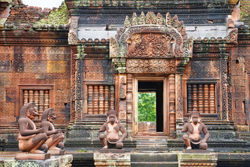 Banteay Srei - 10th century Hindu temple and masterpiece of old Khmer architecture built by...