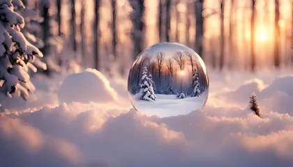 Fotobehang snow globe in the forest © Tani