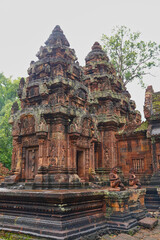 Banteay Srei - 10th century Hindu temple and masterpiece of old Khmer architecture built by...