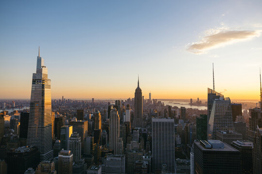 Cityscape of New York at sunset