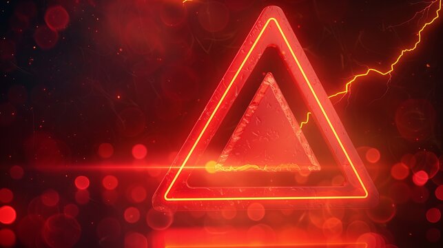 A red danger warning triangle banner is illustrated with a blur effect and a lightning signal in a 3D vector creative illustration.