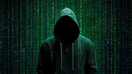 8K Neon Binary Rain Creates a Digital Silhouette (Ultra HD Wallpaper)