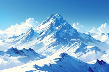 Snow-Capped Peak Vista: A Simple Illustration for Textbooks Generative AI - obrazy, fototapety, plakaty