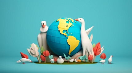 dove and hand lifting earth scene
