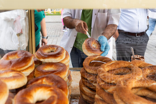 Stall Of Turkish Bagels On The Street Of Istanbul