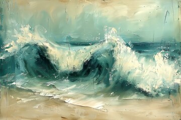 A Painting of a Wave in the Ocean - obrazy, fototapety, plakaty
