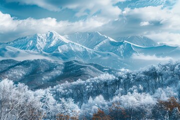 Snow-Capped Mountains: A Majestic Winter Travel Scene Generative AI