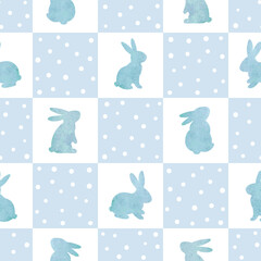 Cute watercolor bunny pattern. Seamless vector background with rabbits. Textile, fabric design - 771023584