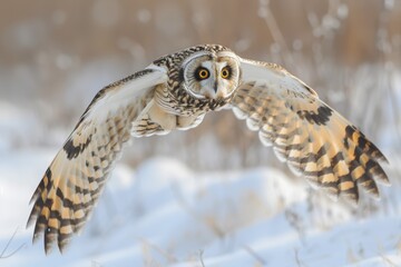 Flying Short-eared Owl in Natural Habitat Generative AI
