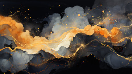 Capturing the essence of movement and mystery in this stunning painting of swirling orange and black smoke. ️ - obrazy, fototapety, plakaty
