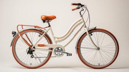 Embrace the simplicity and style of this white bicycle with eye-catching orange accents.