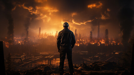 Witnessing the chaos unfold, amidst the flames of a burning city.