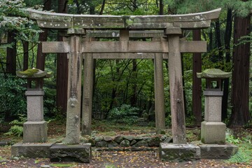 Stone Base Adorned with Two Torii Gates Generative AI