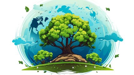 Hands Holding The Green Earth Globe with tree ,Vector Illustration
